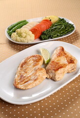 Chicken Fillet with Assorted Vegetables on the Plate