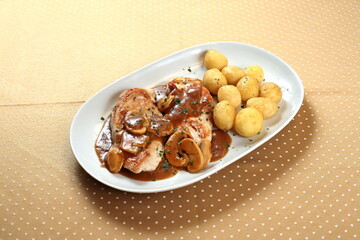 Grilled Chicken Fillet Flamed with Mushrooms