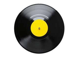 a black record with a yellow center