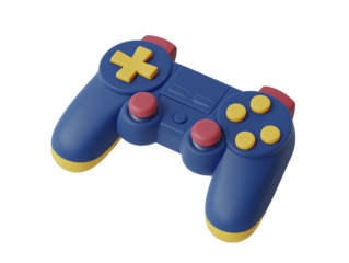 a blue and yellow video game controller
