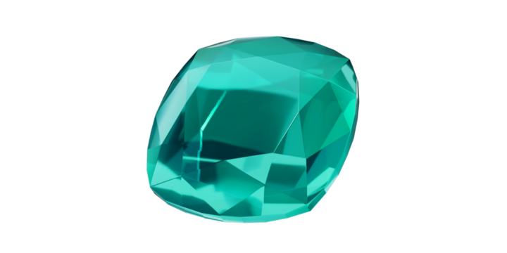 Aquamarine Gem on transparent background, turquoise gemstone diamond isolated.