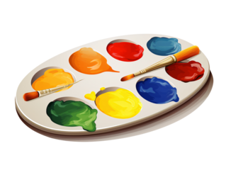 a paint palette with paintbrushes
