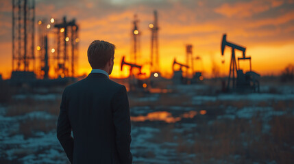 Fototapeta premium Oil production concept with informative graph bar 