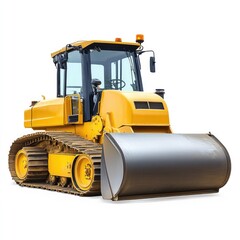 Fototapeta premium Yellow Bulldozer with a Large Blade on a White Background