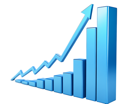 a blue graph with a rising arrow