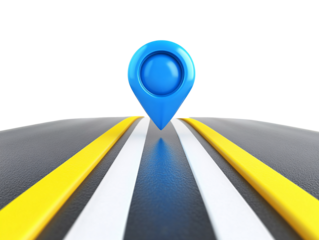 a blue pin on a road