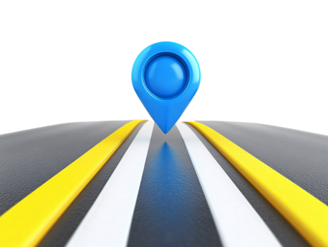 a blue pin on a road