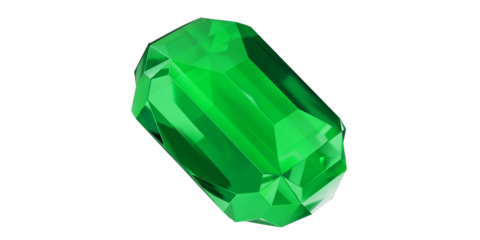 Emerald Gem on transparent background, green gemstone diamond isolated.