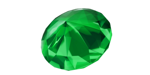 Emerald Gem on transparent background, green gemstone diamond isolated.