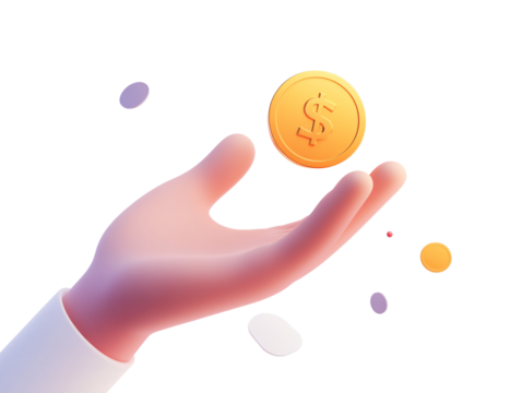 a cartoon hand reaching for a coin