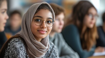 Empowering Gender Equality in Education: Diverse Group of Students Collaborating in Classroom Discussions