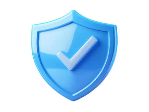 a blue shield with a white check mark