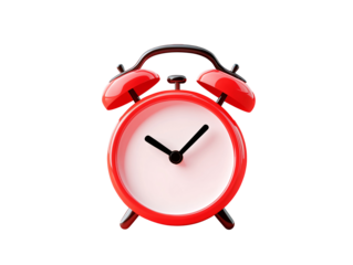 a red alarm clock with bells