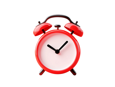 a red alarm clock with bells