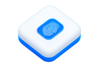a blue and white square with a fingerprint on the lid