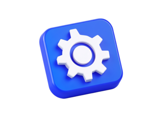 a blue square with a white gear symbol