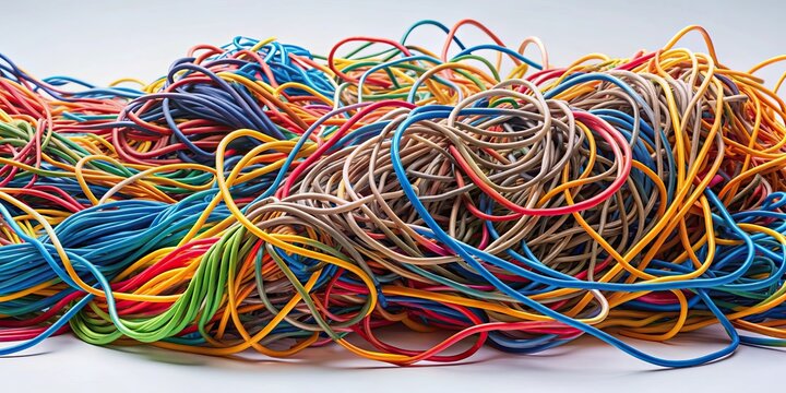 An abstract image of tangled cords being unraveled and sorted out , unraveling, organization, chaos, problem-solving