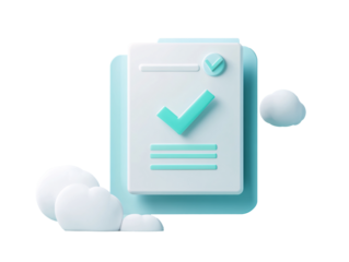 a white and blue check mark on a paper