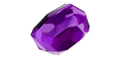 Amethyst Gem on transparent background, purple gemstone diamond isolated.