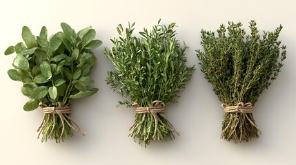 Freshly Harvested Organic Herbs in Tied Bunches 3D