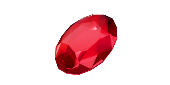 Ruby Gem on transparent background, red gemstone diamond isolated.