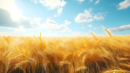 Lush Organic Wheat Field with Golden Ears Swaying in Gentle Wind   3D