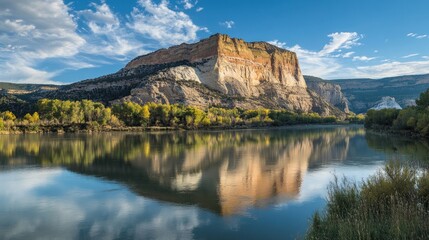 Fototapeta premium A Rugged Cliff Reflected in a Calm River