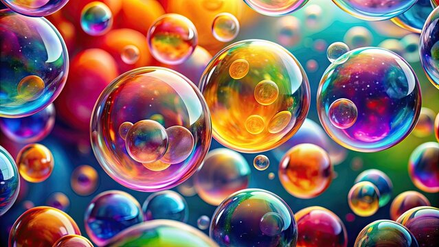Colorful bubbles floating in a vibrant and dynamic composition, Bubble, Art,Abstract, Multicolored, Sphere, Design