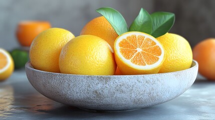 Organic Citrus Fruits in a 3D Rendered Bowl Still Life