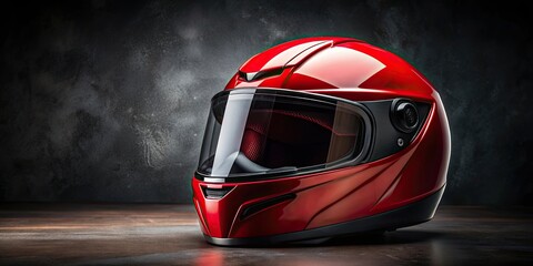 Fototapeta premium Red motorcycle helmet placed on a dark background, motorcycle, helmet, safety gear, red, protective, headwear