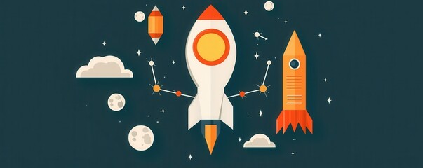 Astronomical tools and supermoon diagram, educational theme, flat design illustration