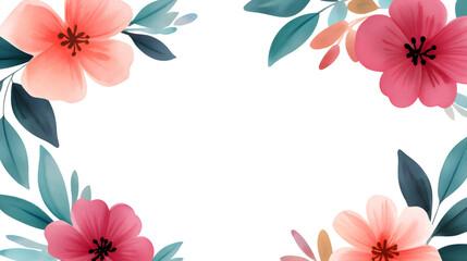 Obraz premium A delicate floral frame of pink flowers and green leaves, perfect for invitations, announcements, and more.