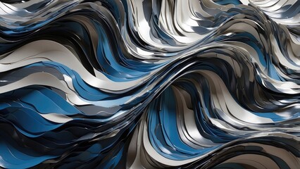 Obraz premium Blue and silver abstract waves, sharp and cool.