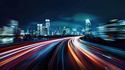 Fototapeta premium Night Cityscape with Fast Moving Traffic