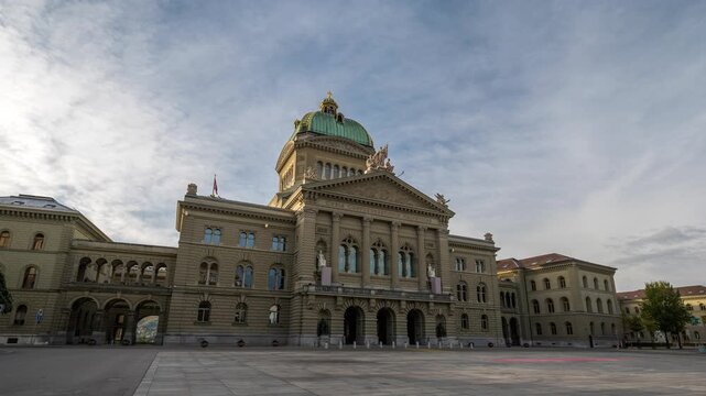 Bern (Berne) Switzerland time lapse city skyline at Bundeshaus The Parliament Building