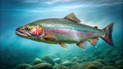 Fototapeta premium Trout fish on a background, freshwater, aquatic, swimming, wildlife, vibrant, detailed, nature, isolated,marine, underwater