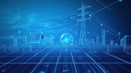 Fototapeta premium Solar energy storage in smart grid clear outline concept