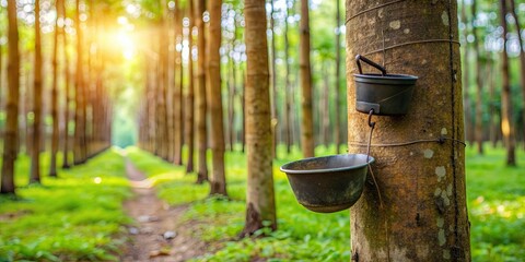 Latex rubber tree tapping in Thailand, Latex, rubber tree, tapping, farmer, plantation, agriculture, rubber industry