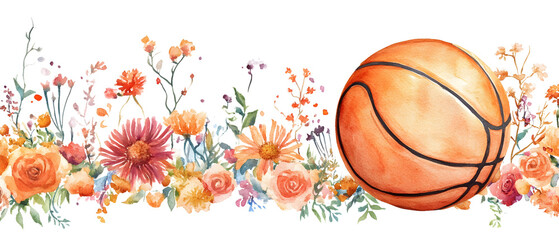 Obraz premium Basketball nestled in a vibrant floral arrangement.