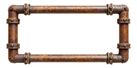 Naklejka premium Rusty old iron pipe frame with copy space for text or graphics, rusty, old, iron, pipe, frame, copy space, area