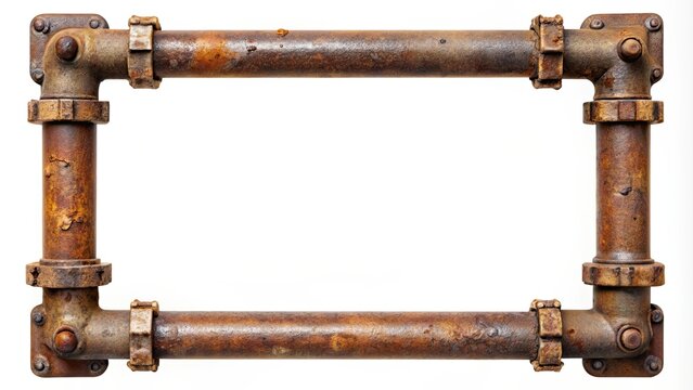 Rusty old iron pipe frame with copy space area for text or design, rusty, old, iron, pipe, frame, copy space, area