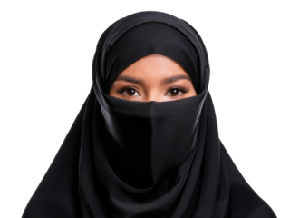 Woman wearing traditional Muslim Niqab, isolated on transparent background
