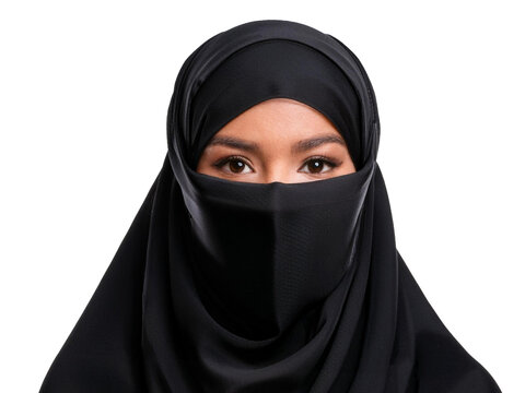 Woman wearing traditional Muslim Niqab, isolated on transparent background