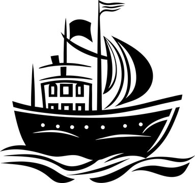 recommend clip art: Silhouette of sailing ship on white background