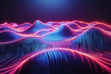 Abstract futuristic neon background. Red blue lines, glowing in the dark. Ultraviolet spectrum. Cyber space. Minimalist wallpaper