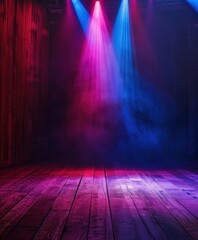 Neon lights illuminating wooden floor in a vibrant stage setting