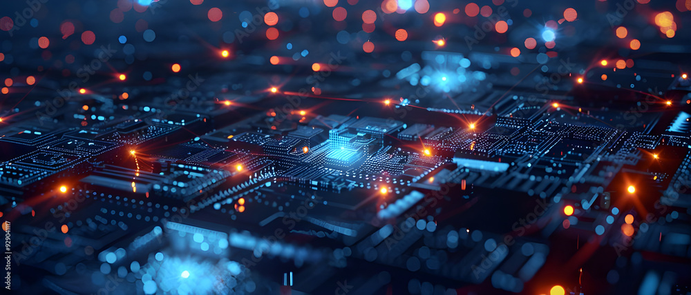 Leinwandbilder a detailed close-up of an advanced microchip, showcasing intricate glowing circuits and futuristic t