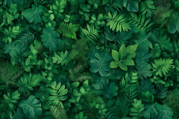 Fototapeta premium A lush green forest with many different types of plants and trees