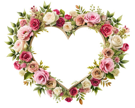 PNG Shape Frame Roses Heart - High-Resolution Floral Design on Transparent Background