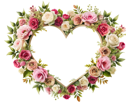PNG Shape Frame Roses Heart - High-Resolution Floral Design on Transparent Background